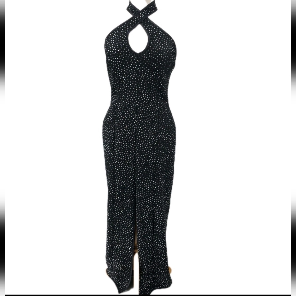 LA Glo Women's 9/10 US Vintage Chic Halter Dress Gown Sparkle Stretch